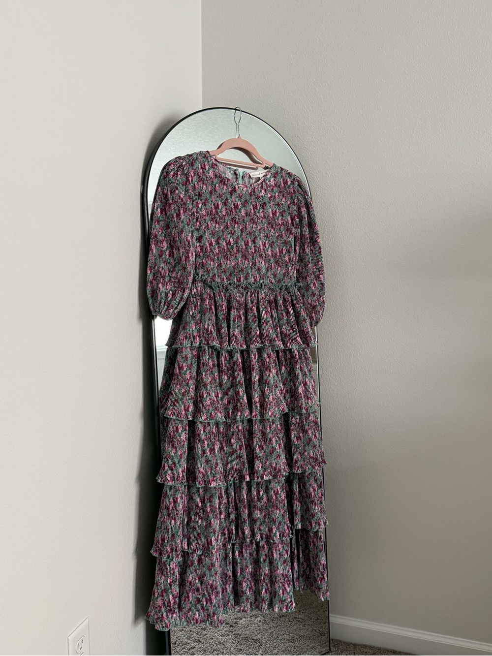 English Factory Pink and Green Floral Tiered Maxi Dress
